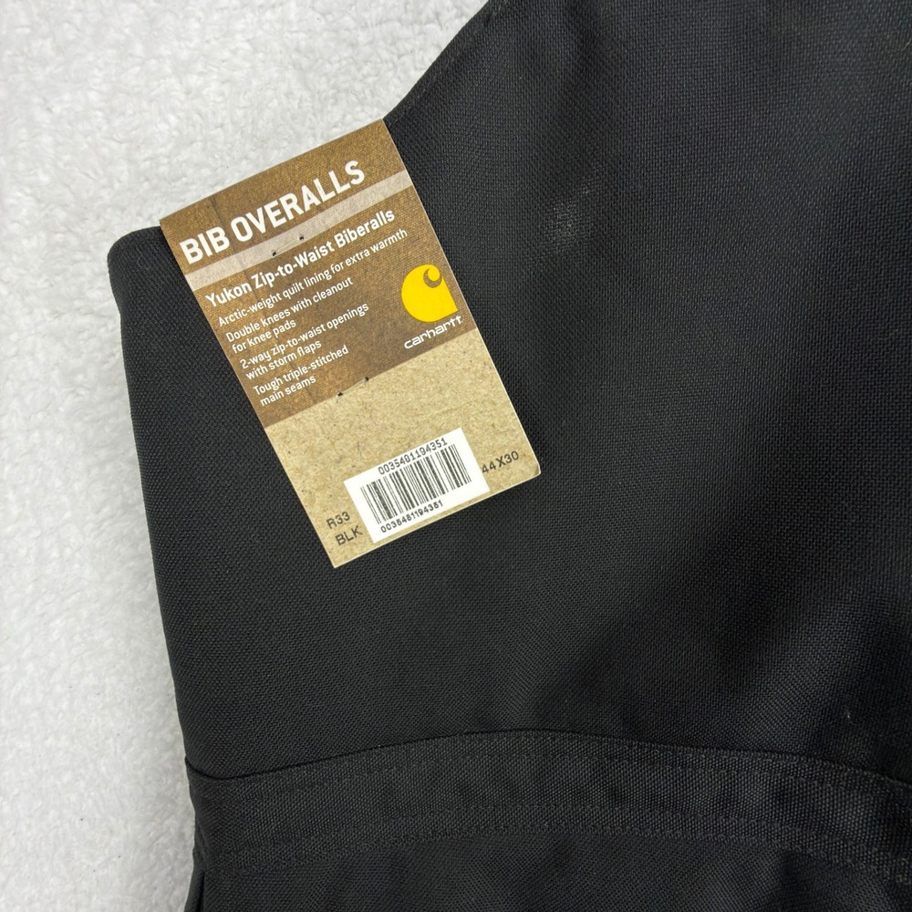 Carhartt Yukon Zip-To-Waist Bibs Overalls Mens 44x30 R33 BLK Black NWT NOS